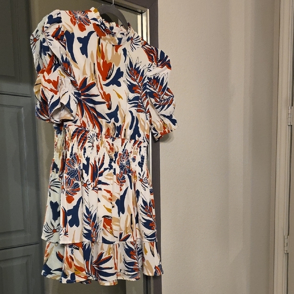 THML Floral Print Midi Dress - Blue, Orange, White - Picture 6 of 6